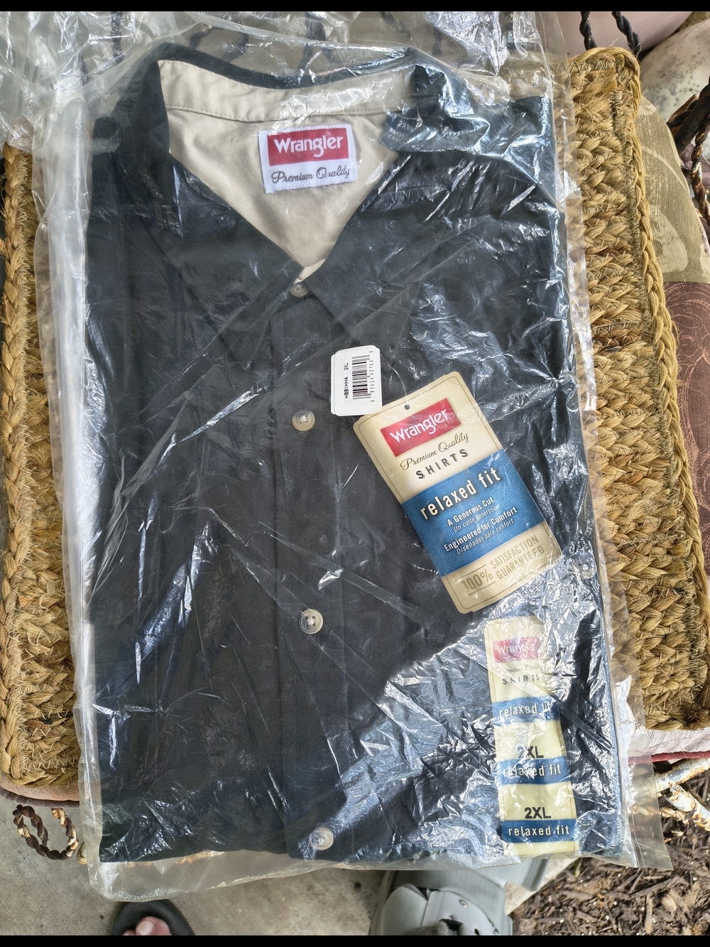 Wrangler Black Button-Up Shirt with Cream Inner Collar